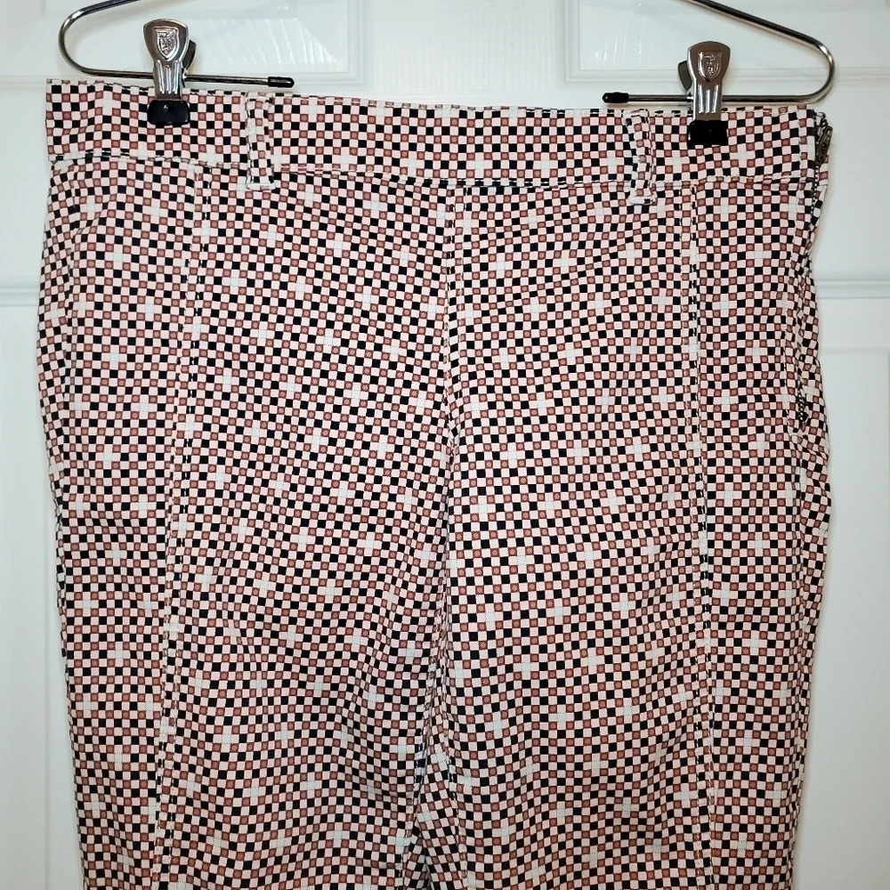 Tory Burch Pants Womens 28 Red Black Check Cropped Stretch Side Zip